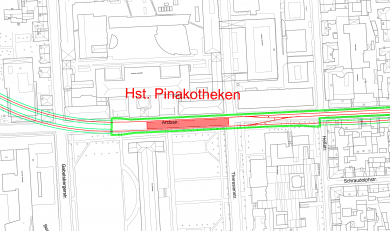 Lageplan Pinakotheken aus der vertieften Machbarkeitsplanung U9 Lageplan Pinakotheken aus der vertieften Machbarkeitsplanung U9